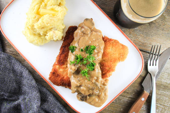 Pork Schnitzel with a Creamy Mushroom Gravy